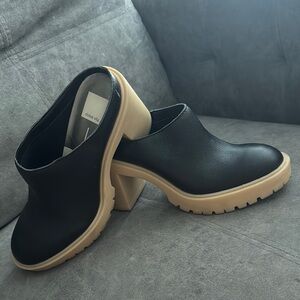 Dolce Vita Black and Cream Platform Mules